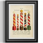 Affiche Style Vintage "5 Barber Poles" pour Barbershop