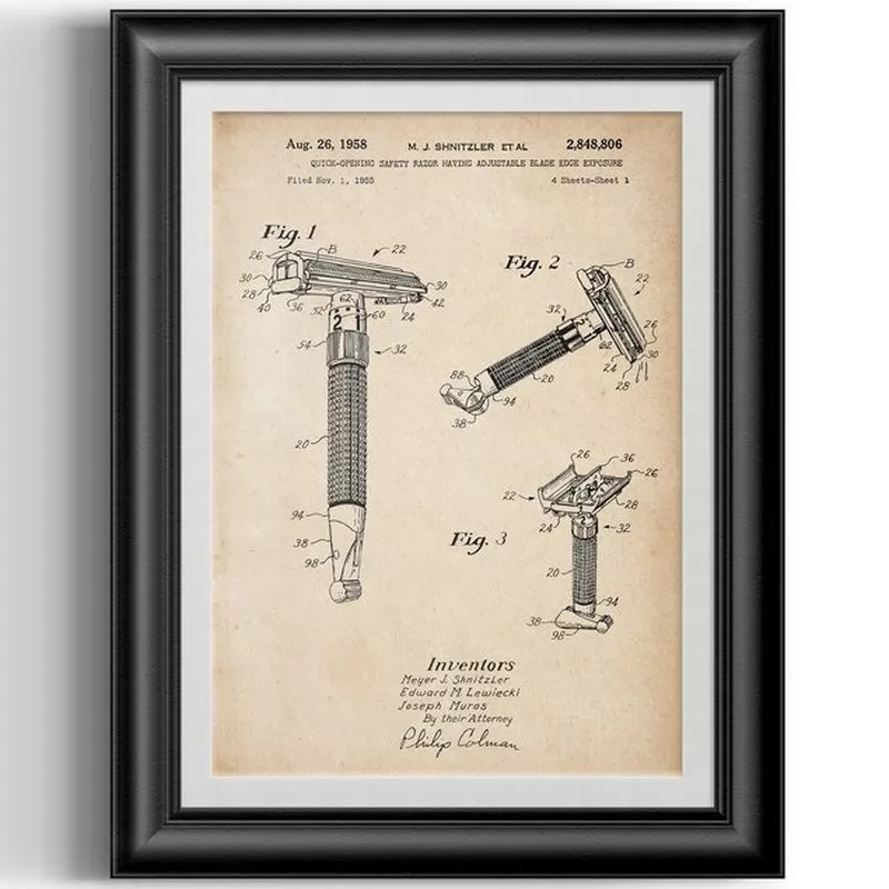 Affiche Style Vintage Brevet du "Gillette Toggle" pour Barbershop