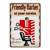 Plaque Émaillée pour Barbershop "Friendly Barber"