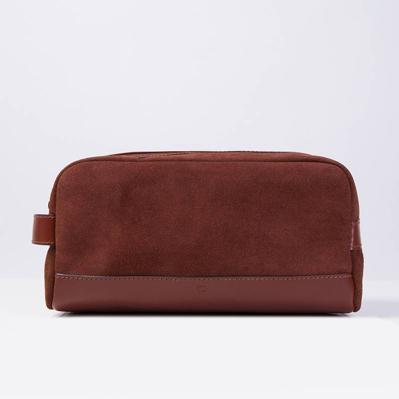 Trousse de Toilette en Cuir et Daim Marron - Palmio