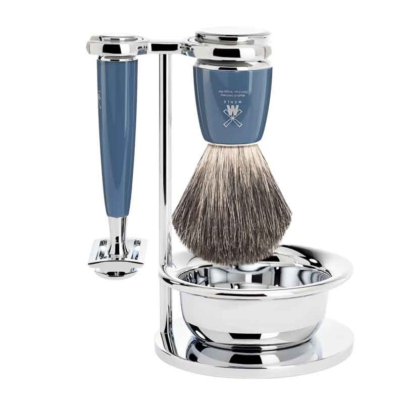 Set de Rasage RYTMO en Résine Bleue avec Rasoir de Sûreté et Bol - Mühle