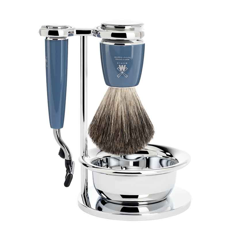 Set de Rasage RYTMO en Résine Bleue avec Rasoir Mach3 - Mühle