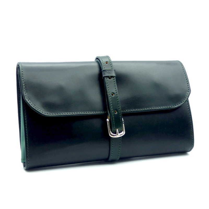 Trousse de Toilette Cuir Sellier Vert "Military" Daines & Hathaway