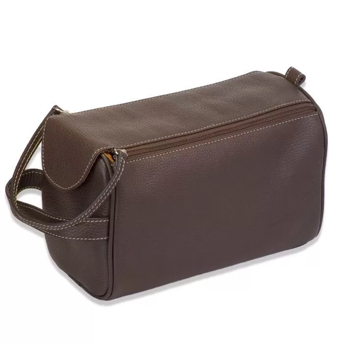 Trousse de toilette en cuir marron double zip - Gerard Henon