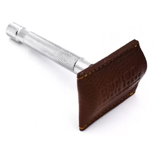 Protection en Cuir Marron pour Tête de Rasoir de Sécurité - Parker