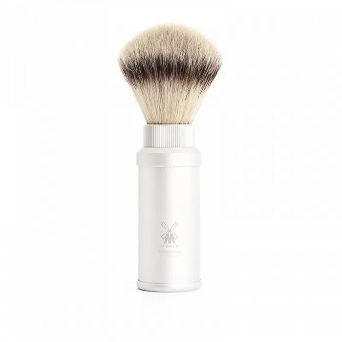 Blaireau de Voyage "Silvertip Fibre" en Alu Satiné Argent - Mühle