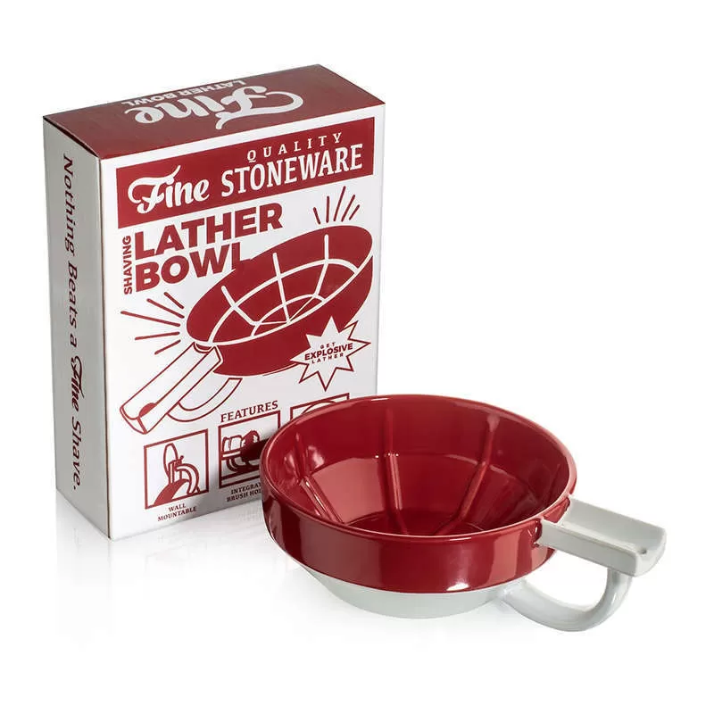 Bol de Rasage Rouge et Blanc avec Support - Fine Accoutrements
